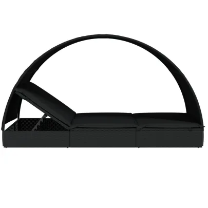 Șezlong 2 Persoane cu Acoperiș Rotund Negru - Ratan PE