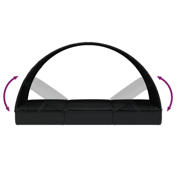 Șezlong 2 Persoane cu Acoperiș Rotund Negru - Ratan PE