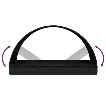 Șezlong 2 Persoane cu Acoperiș Rotund Negru - Ratan PE