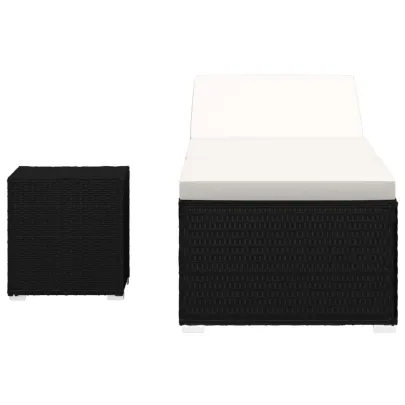 Șezlong cu Măsuță și Pernă - Alb Crem - Poliratan Rezistent