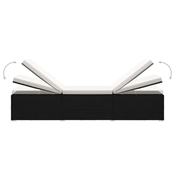 Șezlong cu Măsuță și Pernă - Alb Crem - Poliratan Rezistent