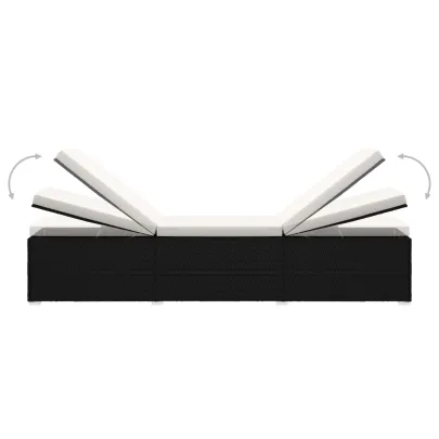 Șezlong cu Măsuță și Pernă - Alb Crem - Poliratan Rezistent