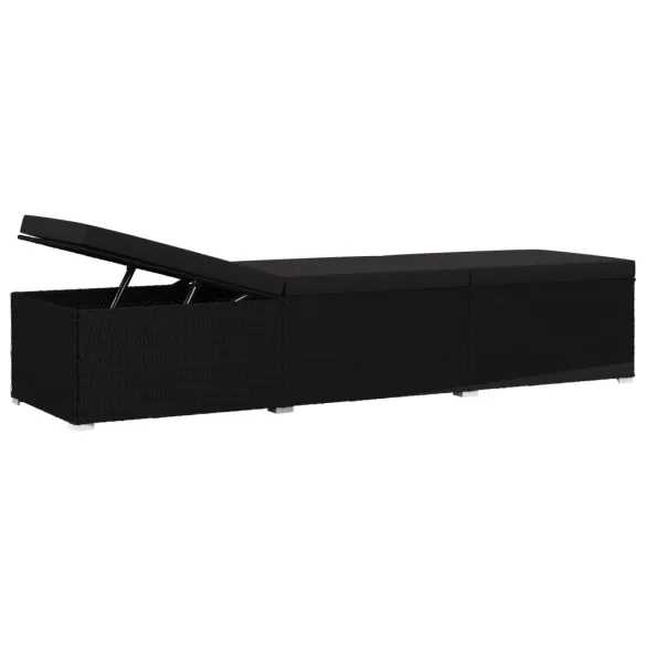 Șezlong Ratan Negru cu Pernă | Livrare Gratuită 7-9 Zile