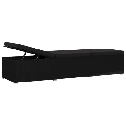 Șezlong Ratan Negru cu Pernă | Livrare Gratuită 7-9 Zile