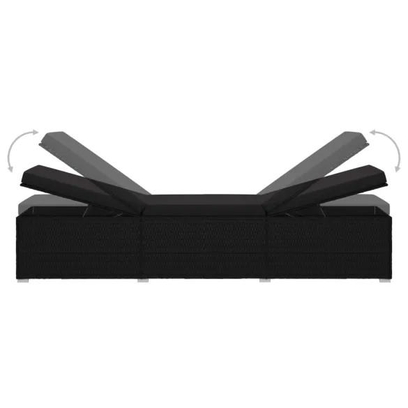 Șezlong Ratan Negru cu Pernă | Livrare Gratuită 7-9 Zile