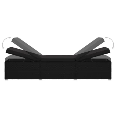 Șezlong Ratan Negru cu Pernă | Livrare Gratuită 7-9 Zile