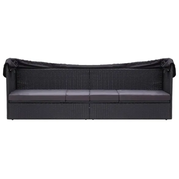 Pat Canapea Exterior cu Copertină Negru - Rattan PE Rezistent Pat Canapea Exterior cu Copertină Negru - Rattan PE Rezistent
