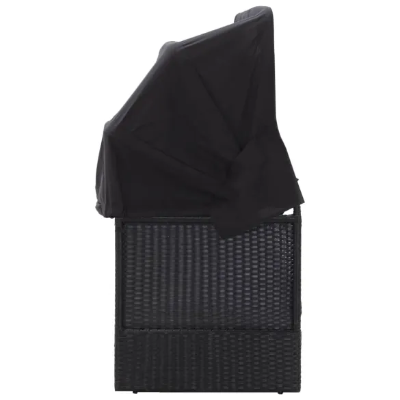 Pat Canapea Exterior cu Copertină Negru - Rattan PE Rezistent Pat Canapea Exterior cu Copertină Negru - Rattan PE Rezistent