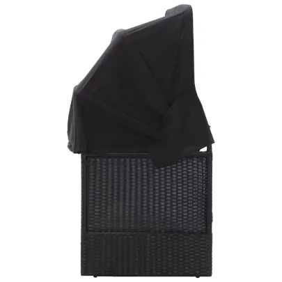 Pat Canapea Exterior cu Copertină Negru - Rattan PE Rezistent