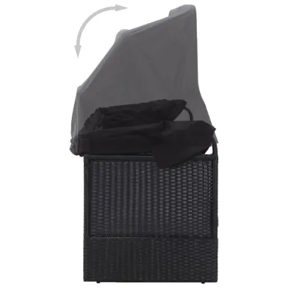 Pat Canapea Exterior cu Copertină Negru - Rattan PE Rezistent