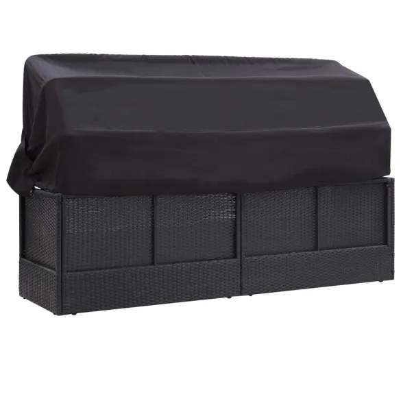 Pat Canapea Exterior cu Copertină Negru - Rattan PE Rezistent Pat Canapea Exterior cu Copertină Negru - Rattan PE Rezistent