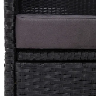 Pat Canapea Exterior cu Copertină Negru - Rattan PE Rezistent