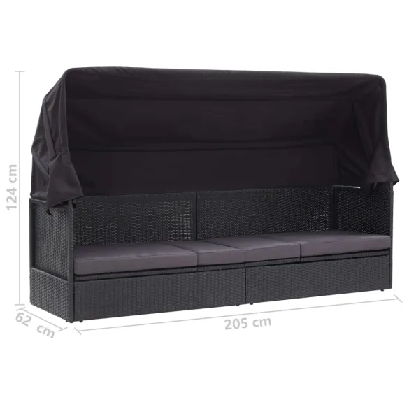 Pat Canapea Exterior cu Copertină Negru - Rattan PE Rezistent Pat Canapea Exterior cu Copertină Negru - Rattan PE Rezistent
