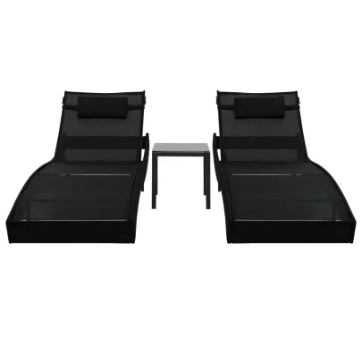 Set Șezlonguri cu Masă Negru Poliratan - Livrare Gratuită