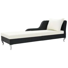 Șezlong de Plajă cu Pernă - Negru - Ratan PE Rezistent