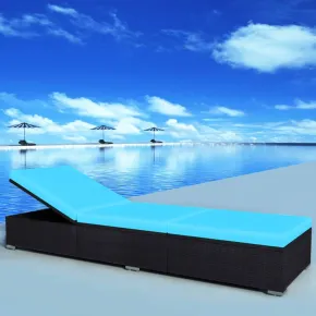 Șezlong de Plajă cu Pernă - Negru | Livrare Gratuită