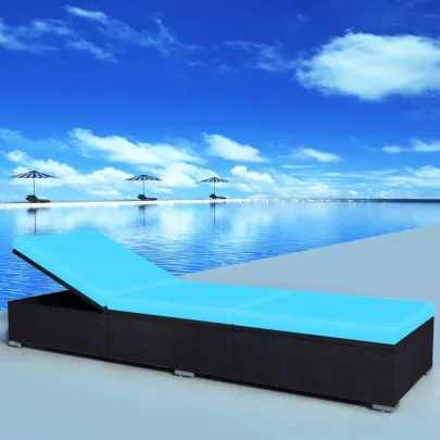 Șezlong de Plajă cu Pernă - Negru | Livrare Gratuită