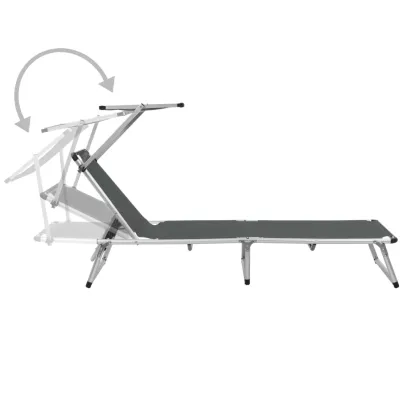 Șezlong Pliabil cu Acoperiș - Gri, Aluminiu și Textilenă