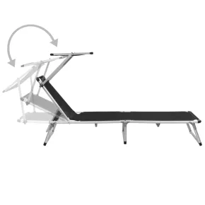 Șezlong Pliabil cu Acoperiș - Negru - Aluminiu și Textilenă 2