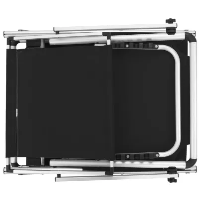 Șezlong Pliabil cu Acoperiș - Negru - Aluminiu și Textilenă