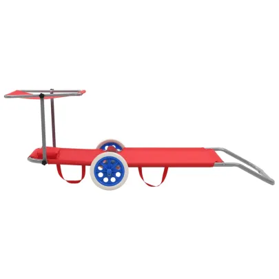 Șezlong Plajă Pliabil cu Baldachin și Rotele - Roșu | Comandă Acum