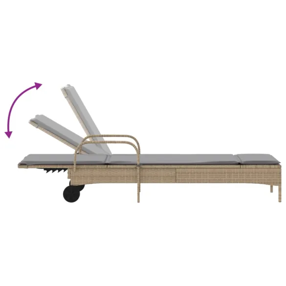 Șezlonguri de Plajă cu Perne - 2 bucăți - Bej - Poliratan