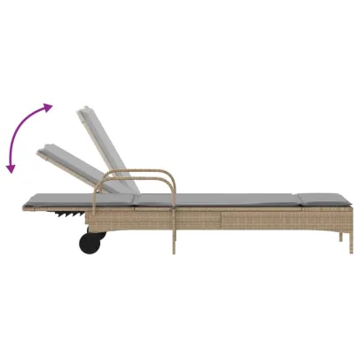 Șezlonguri de Plajă cu Perne - 2 bucăți - Bej - Poliratan