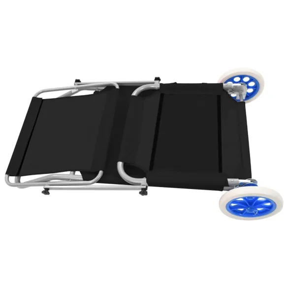 Șezlong Pliabil cu Baldachin și Roți - Negru - Oțel