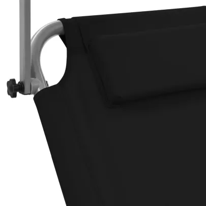 Șezlong Pliabil cu Baldachin și Roți - Negru - Oțel