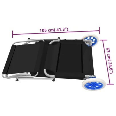 Șezlong Pliabil cu Baldachin și Roți - Negru - Oțel