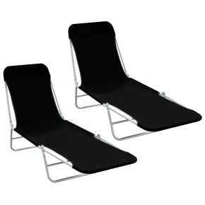 Șezlonguri Pliabile de Plajă - Set 2 Bucăți - Negru