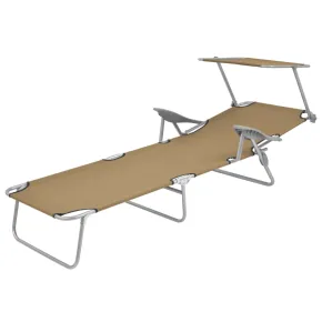Șezlong Pliabil cu Baldachin Reglabil - Gri Taupe, Oțel 2