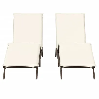 Șezlonguri de Plajă cu Perne - Set 2 Bucăți - Maro - Poliratan