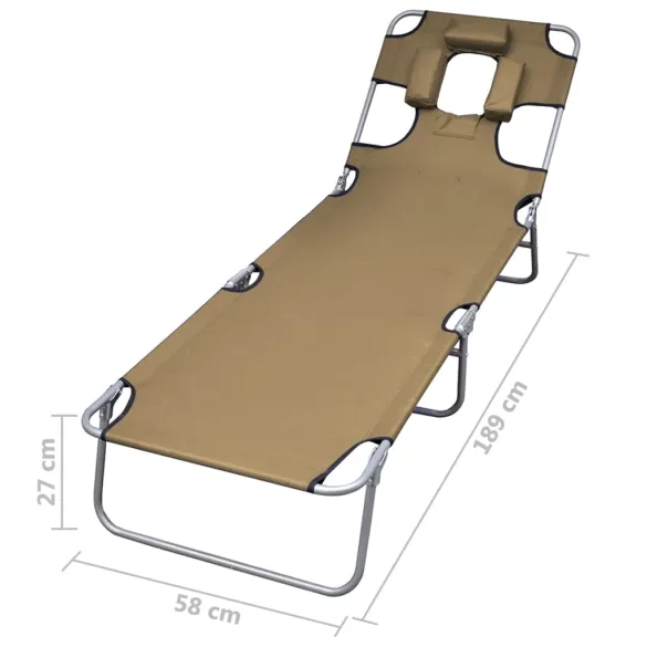 Șezlong Pliabil cu Spătar Reglabil și Pernă - Gri Taupe