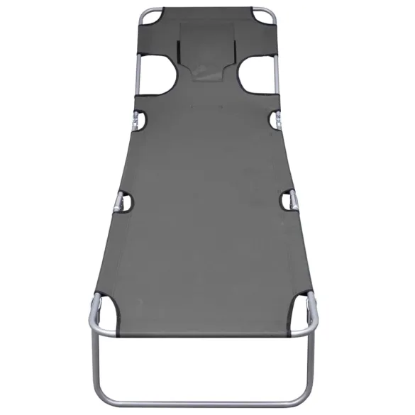 Șezlong Pliabil cu Spătar Reglabil - Gri | Livrare Gratuită