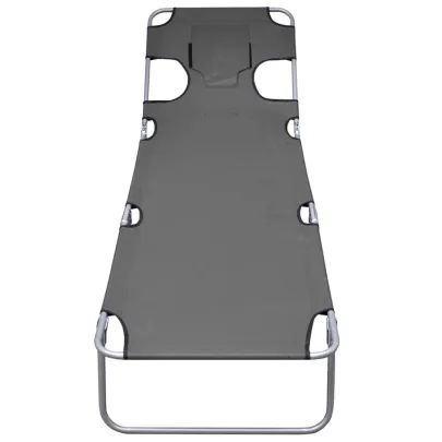 Șezlong Pliabil cu Spătar Reglabil - Gri | Livrare Gratuită