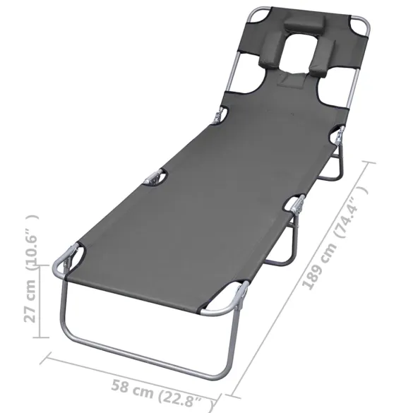 Șezlong Pliabil cu Spătar Reglabil - Gri | Livrare Gratuită