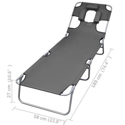 Șezlong Pliabil cu Spătar Reglabil - Gri | Livrare Gratuită