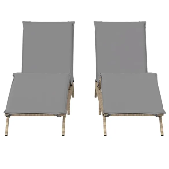 Șezlonguri de Plajă cu Perne - 2 bucăți - Bej - Poliratan