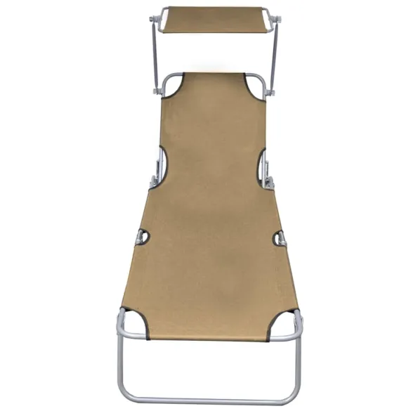 Șezlong Pliabil cu Baldachin Reglabil - Gri Taupe