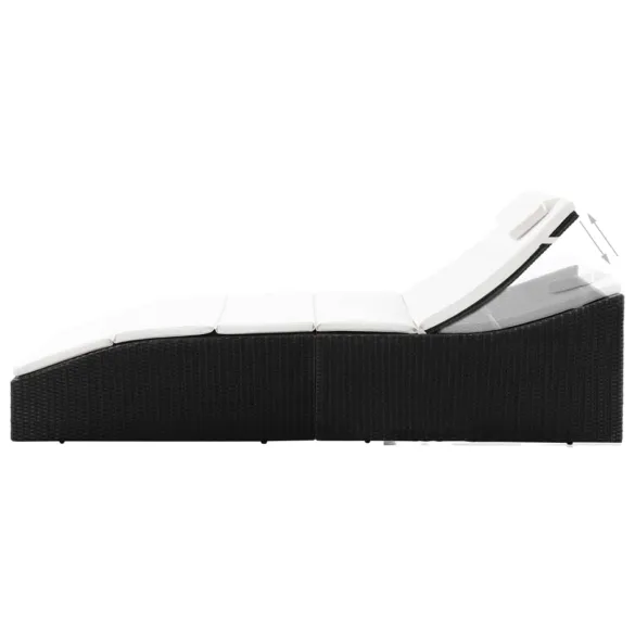 Șezlong cu Pernă Negru Poliratan - Livrare Gratuită