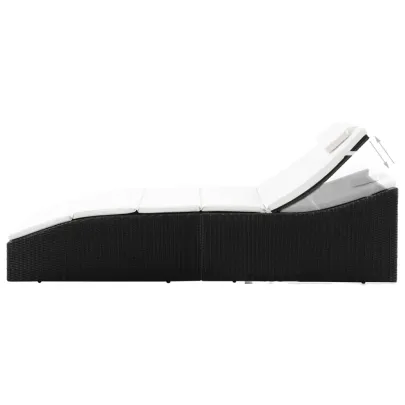 Șezlong cu Pernă Negru Poliratan - Livrare Gratuită