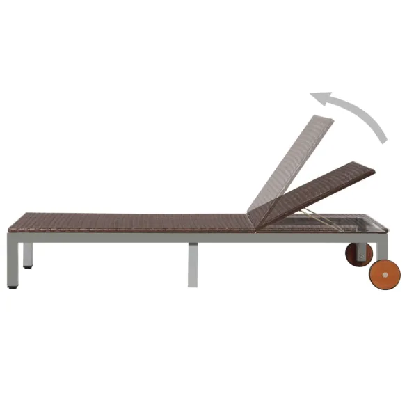 Șezlong Plajă cu Roti - Poliratan Maro | Livrare Gratuita