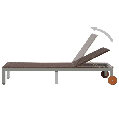 Șezlong Plajă cu Roti - Poliratan Maro | Livrare Gratuita