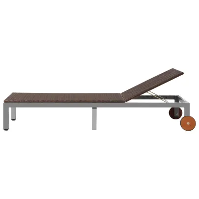 Șezlong Plajă cu Roti - Poliratan Maro | Livrare Gratuita