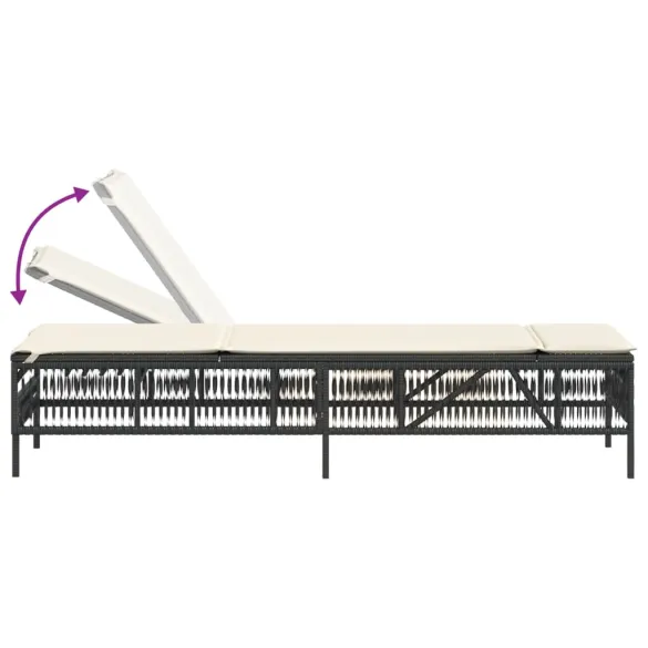 Șezlonguri de plajă cu perne - Set 2 buc - Negru - Poliratan