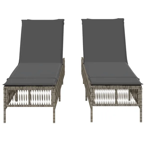 Șezlonguri de plajă cu perne - 2 bucăți - Gri - Poliratan