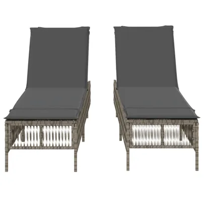 Șezlonguri de plajă cu perne - 2 bucăți - Gri - Poliratan