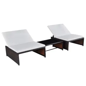 Set Scaune Grădină Ratan cu Masă - Rabatabil - Maro