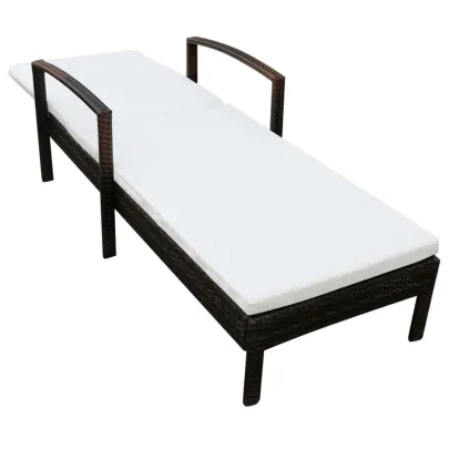 Șezlong de Plajă cu Pernă - Maro, Poliratan - Livrare Gratuită